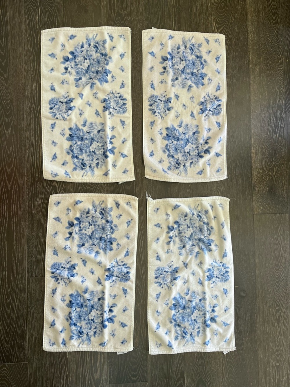 Vintage Laura Ashley Blue Floral Hand Towels Set of 4